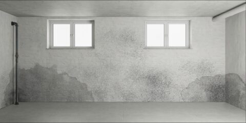 Feuchte Kellerwand – nasse Flecken und Feuchteschäden am Mauerwerk eines Altbaukellers